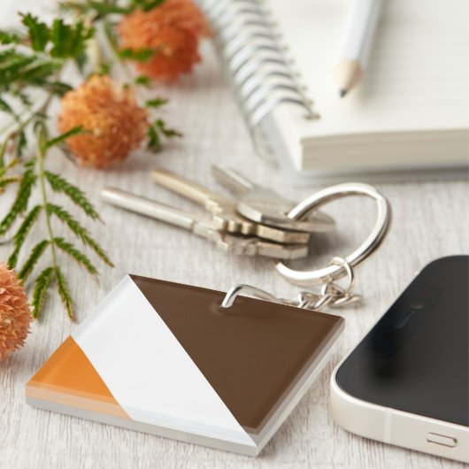 Fun Bright Orange White Cocoa Brown 70er Streifen Schlüsselanhänger (Vorderseite rechts)