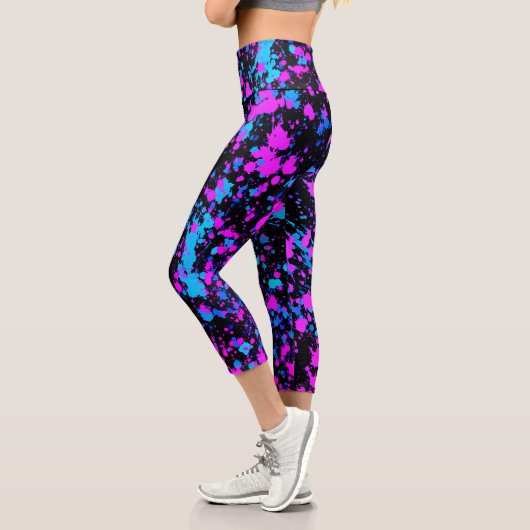 Fun Bright Paint Splash Pink Türkis Cobalt Blue Capri Leggings (Links)