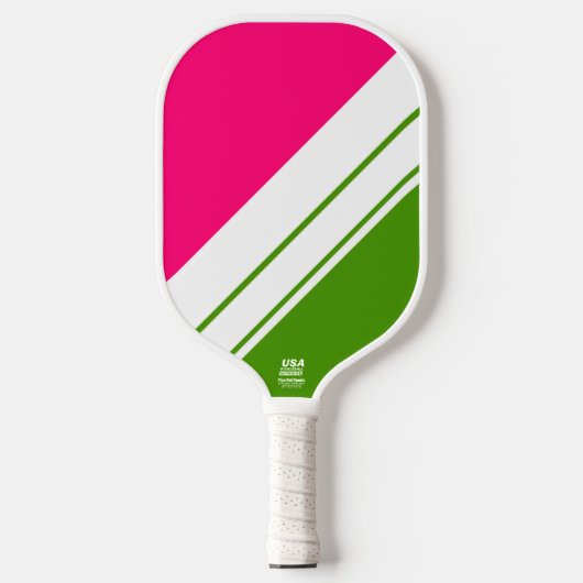 Fun Bright Pink Bold Weiß Racing Streifen Pickleball Schläger (Vorderseite)