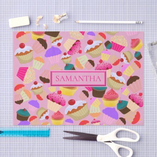 Fun Bright Pink Cupcake - Personalisiert Seidenpapier (Handwerk)