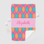 Fun Bright pink preppy Raute individuelle Name Lad Golfhandtuch (Insitu)