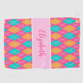 Fun Bright pink preppy Raute individuelle Name Lad Golfhandtuch (Horizontal)