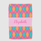 Fun Bright pink preppy Raute individuelle Name Lad Golfhandtuch (Vorderseite)