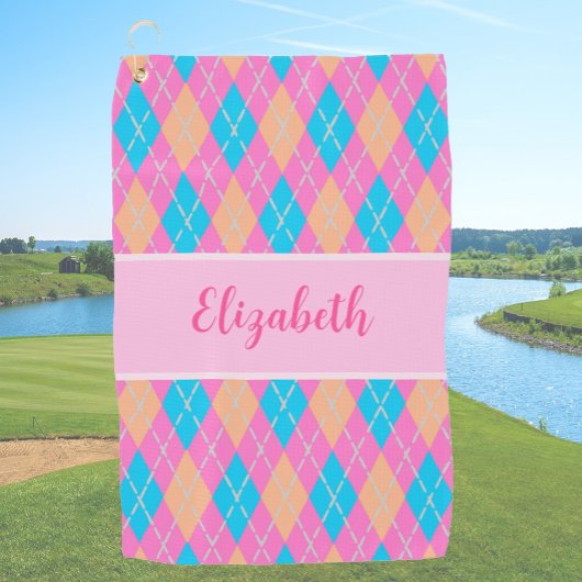Fun Bright pink preppy Raute individuelle Name Lad Golfhandtuch