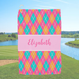 Fun Bright pink preppy Raute individuelle Name Lad Golfhandtuch