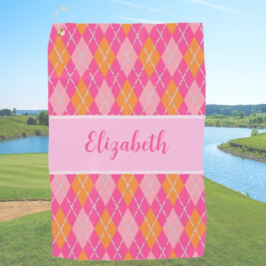 Fun Bright pink preppy Raute individuelle Name Lad Golfhandtuch