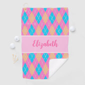 Fun Bright pink preppy Raute individuelle Name Lad Golfhandtuch (Insitu)