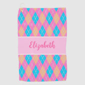 Fun Bright pink preppy Raute individuelle Name Lad Golfhandtuch (Vorderseite)