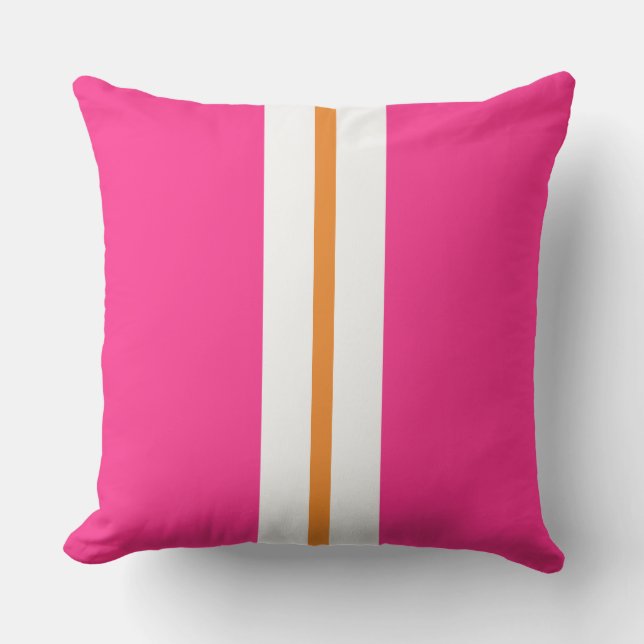 Fun Bright Pink Slim Orange White Racing Streifen Kissen (Vorderseite)