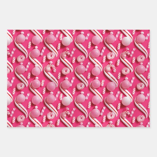 Fun Bright Pinks und Peppermint Candy Lane Geschenkpapier Set (Vorderseite 2)
