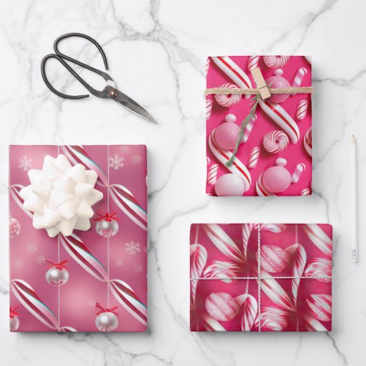 Fun Bright Pinks und Peppermint Candy Lane Geschenkpapier Set (Vorderseite)