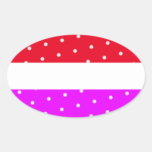 Fun Bright Polka Dotted Red Pink White Stripes Ovaler Aufkleber