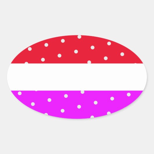 Fun Bright Polka Dotted Red Pink White Stripes Ovaler Aufkleber (Vorderseite)