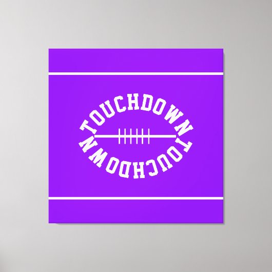 Fun Bright Purple White Text TOUCHDOWN Stripes Leinwanddruck (Vorderseite)