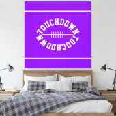 Fun Bright Purple White Text TOUCHDOWN Stripes Leinwanddruck (Insitu (Schlafzimmer))