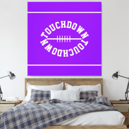 Fun Bright Purple White Text TOUCHDOWN Stripes Leinwanddruck