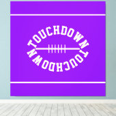 Fun Bright Purple White Text TOUCHDOWN Stripes Leinwanddruck (Insitu (Holzboden))