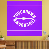 Fun Bright Purple White Text TOUCHDOWN Stripes Leinwanddruck (Insitu (Wohnzimmer))