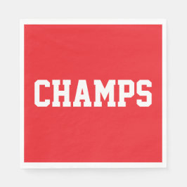 Fun Bright Red Athletic Sporty CHAMPS White Text  Serviette