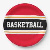 Fun Bright Red Black Yellow BASKETBALL Streifen Pappteller (Vorderseite)