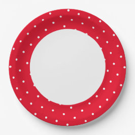Fun Bright Red Polka dotter Äußerer Rim auf Weiß Pappteller