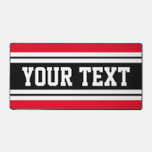 Fun Bright Red Schwarz-weiß Athletic Stripes Text Schreibtischunterlage (Vorderseite)