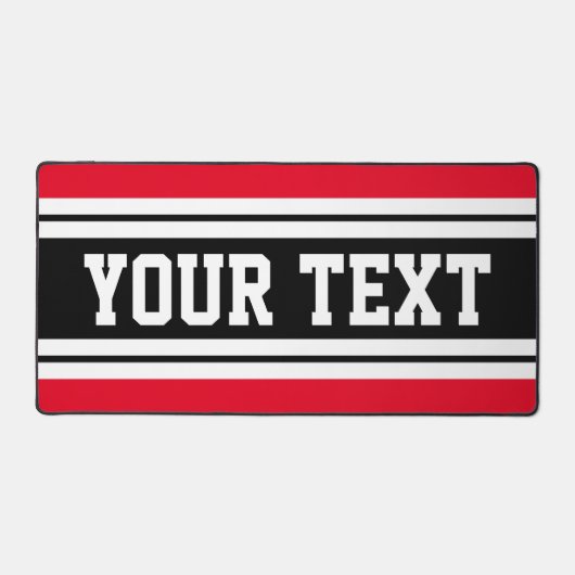Fun Bright Red Schwarz-weiß Athletic Stripes Text Schreibtischunterlage (Vorderseite)
