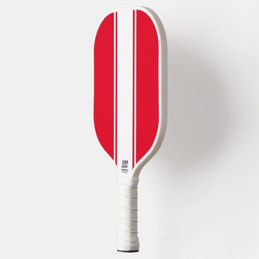 Fun Bright Red Slim White Vertikal Racing Streifen Pickleball Schläger (Links)