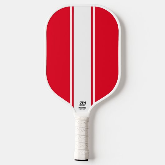 Fun Bright Red Slim White Vertikal Racing Streifen Pickleball Schläger (Rückseite)