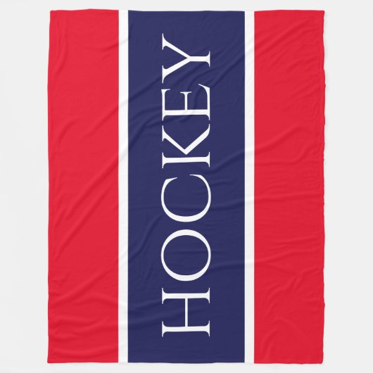 Fun Bright Red White Navy Blue "HOCKEY" Streifen Fleecedecke (Vorderseite)
