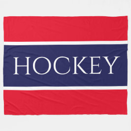 Fun Bright Red White Navy Blue "HOCKEY" Streifen Fleecedecke