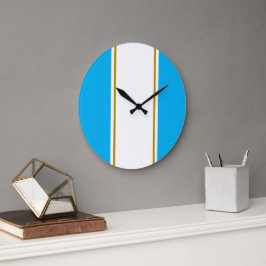 Fun Bright Sky Blue White Racing Streifen Große Wanduhr