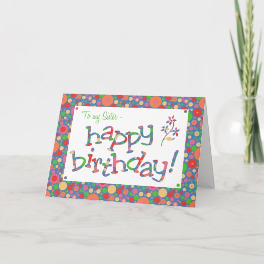 Fun Bright Spots Muster auf Blue Sister Birthday Karte (Vorderseite)