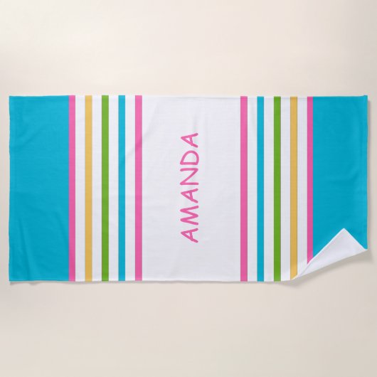 Fun Bright Strip Nautical Beach Handtuch (Vorderseite)