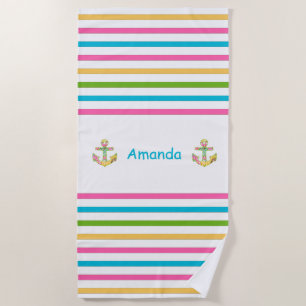 Fun Bright Strip Nautical Beach Handtuch
