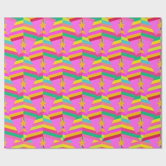 Fun Bright Striped Weihnachtsbaumen auf Fuchsia Pi Geschenkpapier (Flach)