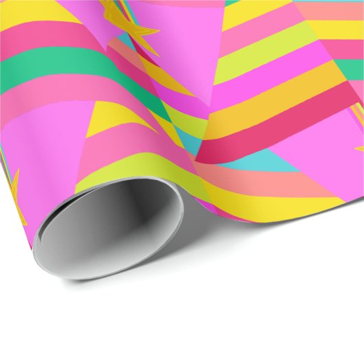 Fun Bright Striped Weihnachtsbaumen auf Fuchsia Pi Geschenkpapier (Rolleneckpunkt)