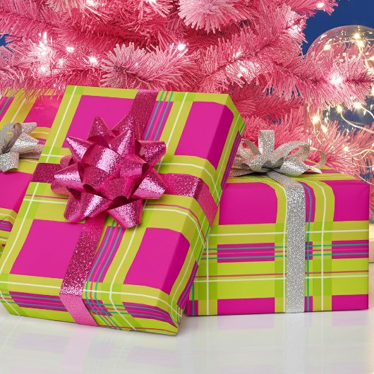 Fun Bright Tartan Plaid Hot Pink Christmas Geschenkpapier