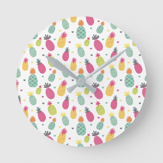 Fun Bright Tropical Pineapple Runde Wanduhr (Vorderseite)