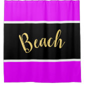 Fun Bright Tropisch Pink Black Stripes Beach Text Duschvorhang (Vorderseite)