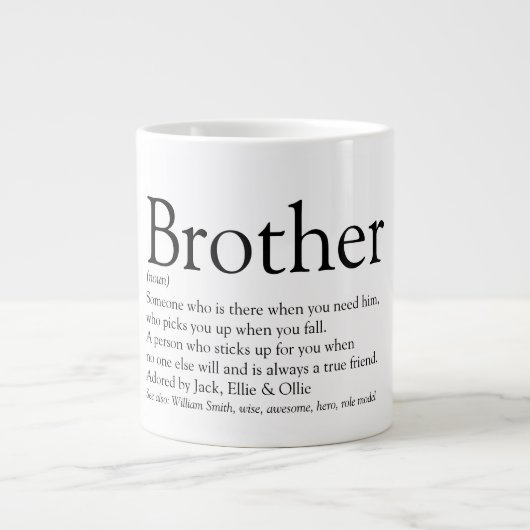 Fun Brother Definition Zitat schwarz und weiß Jumbo-Tasse (Vorderseite)