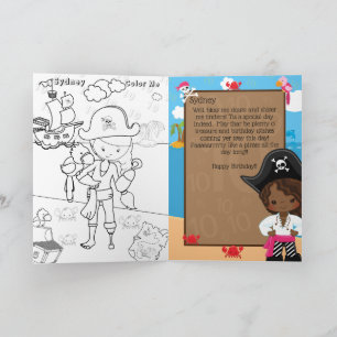 Fun Brown Girls Pirate Color Me Happy Birthday Karte