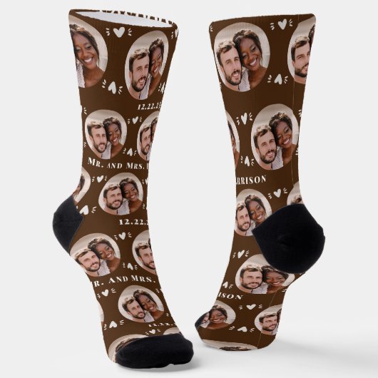 Fun Brown Newlyweds Foto Pattern Socken (Gewinkelt)