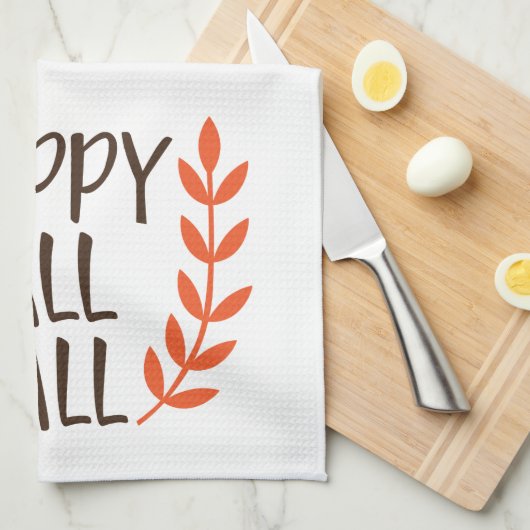 Fun Brown Orange Happy Fall Leaf Geschirrtuch (Viertel Falte)