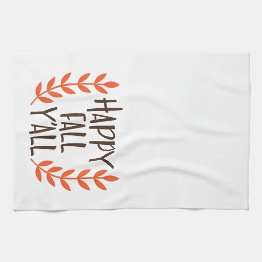 Fun Brown Orange Happy Fall Leaf Geschirrtuch (Horizontal)