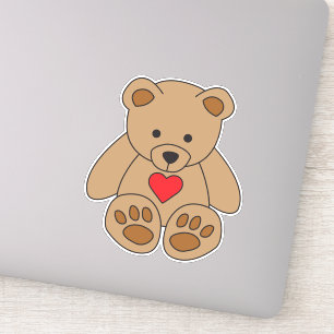 Fun Brown Teddy Bar Red Heart Liebe Valentinstag Aufkleber
