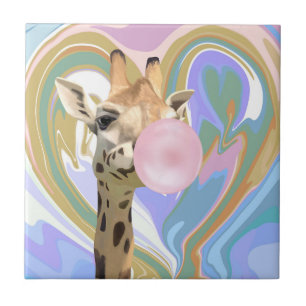 Fun Bubblegum Blasen Giraffe Liquid Swirl Blau Fliese