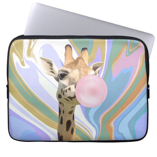 Fun Bubblegum Blasen Giraffe Liquid Swirl Blau Laptopschutzhülle (Vorderseite)