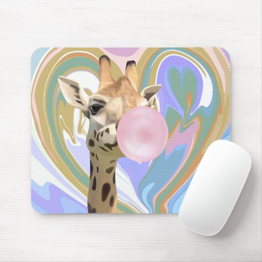 Fun Bubblegum Blasen Giraffe Liquid Swirl Blau Mousepad (Mit Mouse)