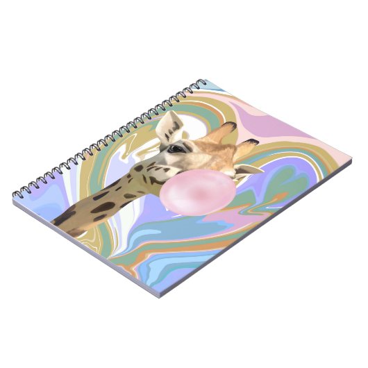 Fun Bubblegum Blasen Giraffe Liquid Swirl Blau Notizblock (Linke Seite)